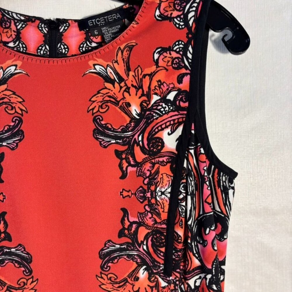 Etcetera Sleeveless Knee-Length Sheath Dress With Ornate Red & Black Floral Prin - Picture 11 of 16